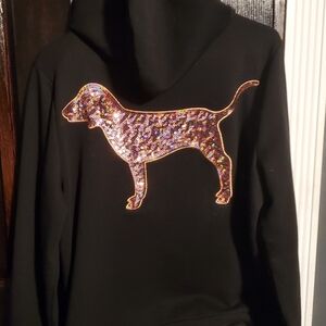 Black Hoodie with Glitter Dog Design
